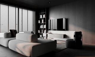 Sleek modern living room interior, the kind of space an air purifier keeps fresh