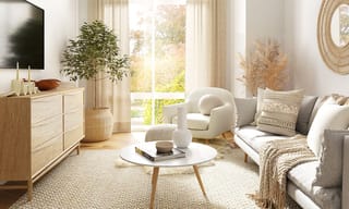 A bright living room with large windows, houseplants, and natural light for clean indoor air