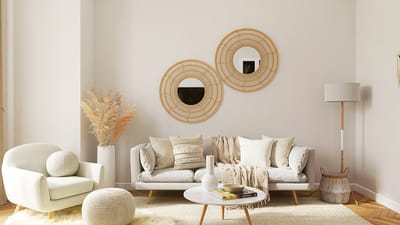 Modern living room with new furniture and fresh decor, common sources of volatile organic compounds in homes