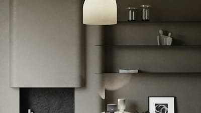 Modern living room with fireplace and pendant lighting, the kind of space where CADR ratings matter