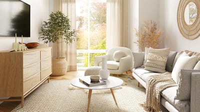 A bright living room with large windows, houseplants, and natural light for clean indoor air