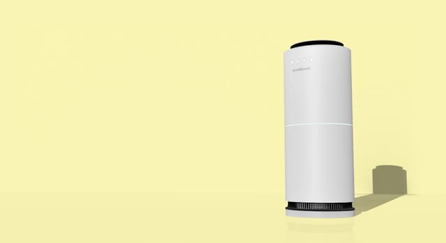 White cylindrical tower air purifier on a clean background