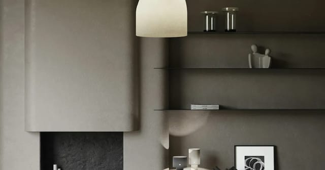 Modern living room with fireplace and pendant lighting, the kind of space where CADR ratings matter